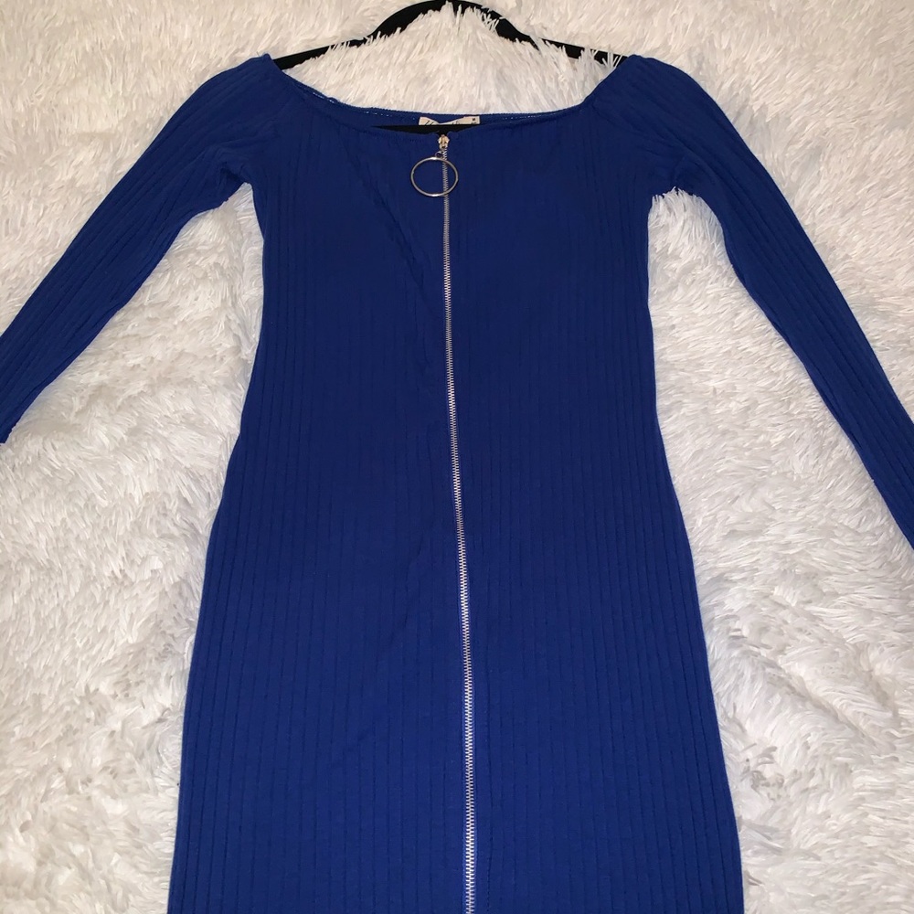 Royal blue long sleeve zip up dress